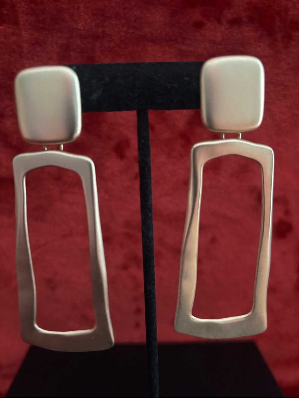 Modern Matte Gold Open Rectangle Drop Earrings clip on